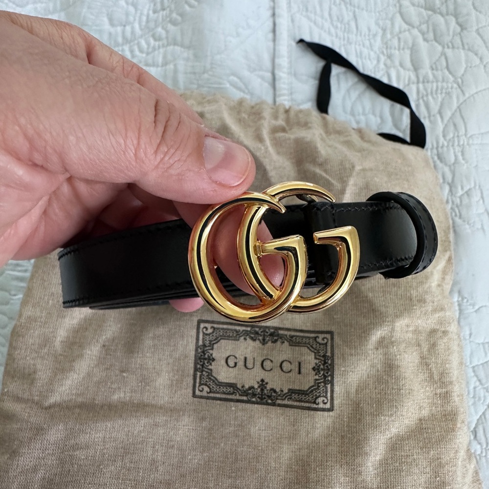 GG MARMONT THIN LEATHER BELT WITH SHINY BUCKLE